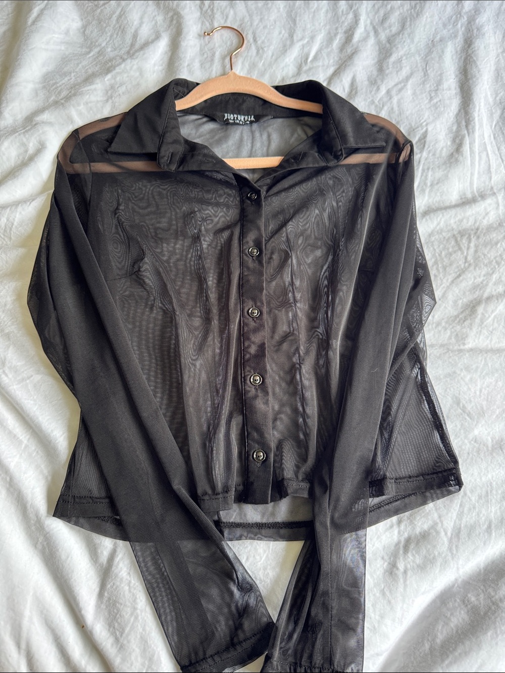 Disturbia Black Sheer Mesh Button-Down Shirt